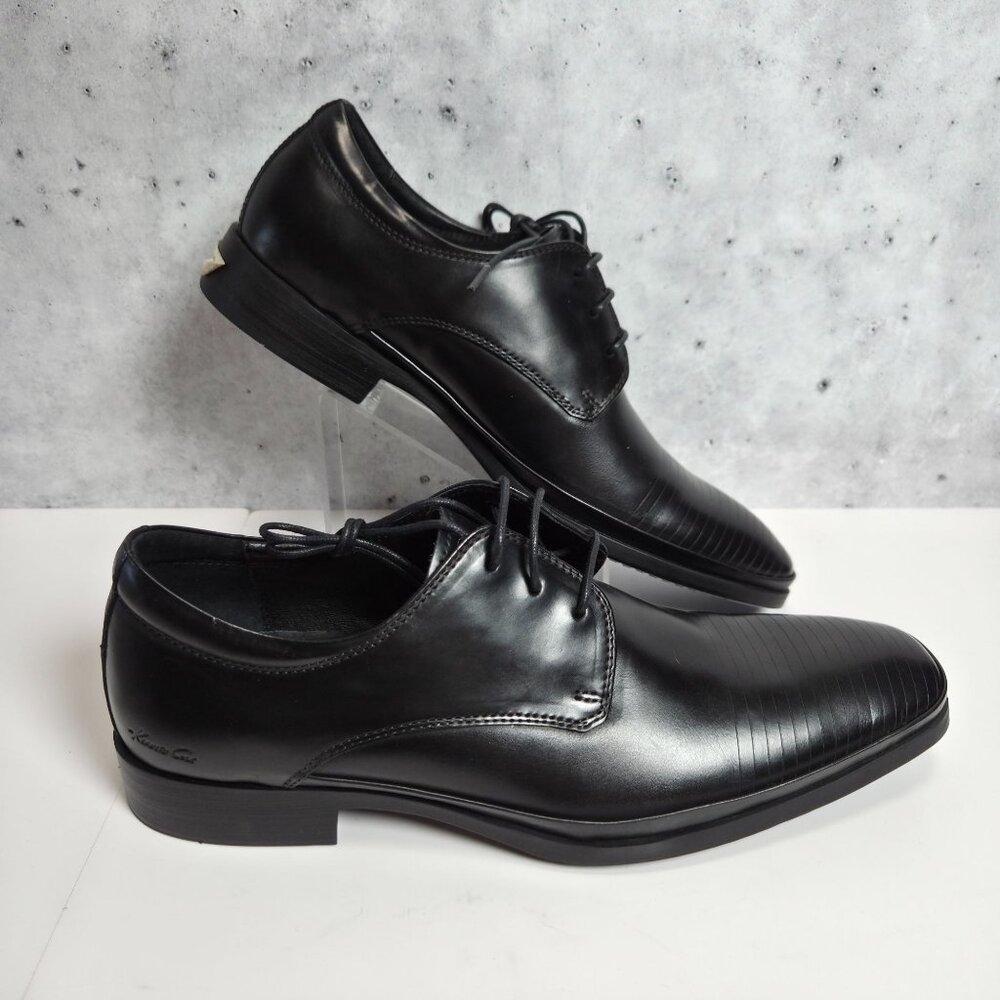Kenneth Cole Black Leather Mens Dress Shoes Size 8.5M With Silver Technology